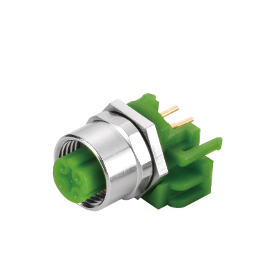 M12 D-coding Female Straight Connector, PCB Panel Mount, Front fastened, Shielded, Contacts: 4, IP67