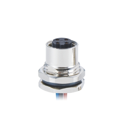 M12 D-coding Female Straight Connector, Solder Panel Mount, Front fastened, PG9, Unshielded, Contacts: 4, IP67 / IP68