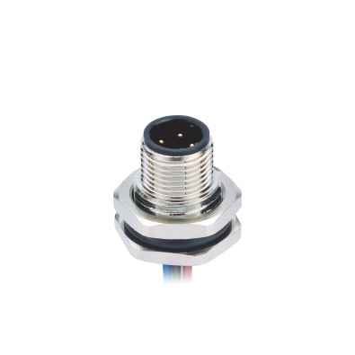 M12 D-coding Male Straight Connector, Solder Panel Mount, Front fastened, PG9, Unshielded, Contacts: 4, IP67 / IP68