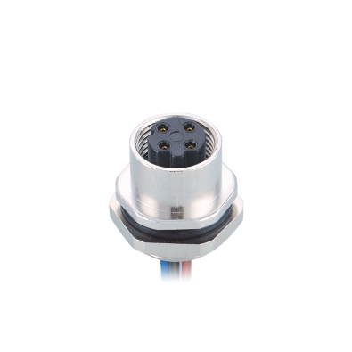 M12 D-coding Female Straight Connector, Solder Panel Mount, Die-cast Screw, Rear fastened, PG9, Unshielded, Contacts: 4, IP67 / IP68