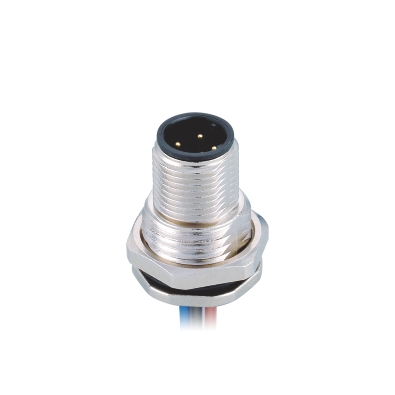 M12 D-coding Male Straight Connector, Solder Panel Mount, Die-cast Screw, Front fastened, PG9, Unshielded, Contacts: 4, IP67 / IP68