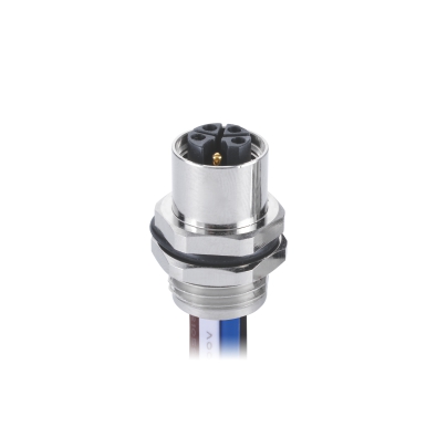 M12 L-coding Female Straight Connector, Crimp Panel Mount, Rear fastened, PG9, Unshielded, Contacts: 5, IP67 / IP68