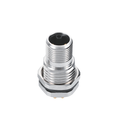 M12 L-coding Male Straight Connector, PCB Panel Mount, Front fastened, M16x1.5, Unshielded, Contacts: 5, IP67 / IP68