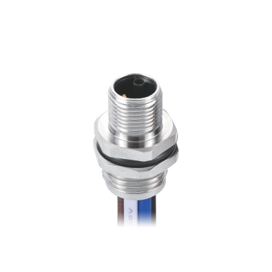 M12 L-coding Male Straight Connector, Crimp Panel Mount, Rear fastened, PG9, Unshielded, Contacts: 5, IP67 / IP68