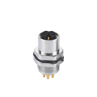 M12 K-coding Female Straight Connector, PCB Panel Mount, Rear fastened, PG9, Unshielded, Contacts: 5, IP67 / IP68