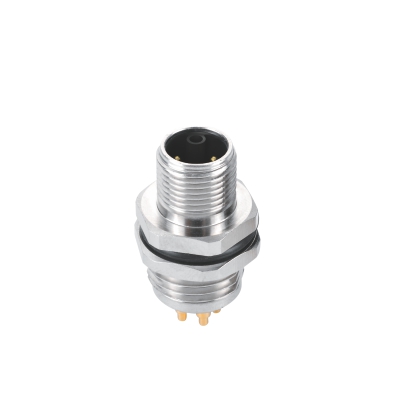 M12 K-coding Male Straight Connector, PCB Panel Mount, Rear fastened, PG9, Unshielded, Contacts: 5, IP67 / IP68