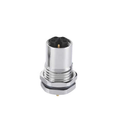 M12 K-coding Female Straight Connector, PCB Panel Mount, Front fastened, PG9, Unshielded, Contacts: 5, IP67 / IP68
