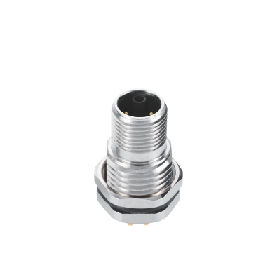M12 K-coding Male Straight Connector, PCB Panel Mount, Front fastened, PG9, Unshielded, Contacts: 5, IP67 / IP68
