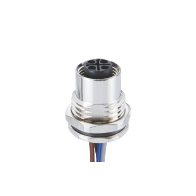 M12 S-coding Female Straight Connector, Crimp Panel Mount, Front fastened, PG9, Unshielded, Contacts: 4, IP67/IP68
