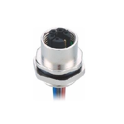 M12 M-coding Female Straight Connector, Crimp Panel Mount, Rear fastened, PG9, Unshielded, Contacts: 6, IP67/IP68