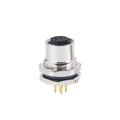 M12 C-coding Female Straight Connector, PCB Panel Mount, Front fastened, PG9, Unshielded, Contacts: 6, IP67/IP68