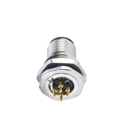 M12 C-coding Male Straight Connector, PCB Panel Mount, Die-cast Screw, Front fastened, PG9, With Earth Pin, Shielded, Contacts: 6, IP67/IP68