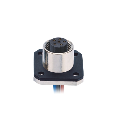 M12 C-coding Female Straight Connector, Solder Panel Mount, with Flange, Unshielded, Contacts: 6, IP67/IP68