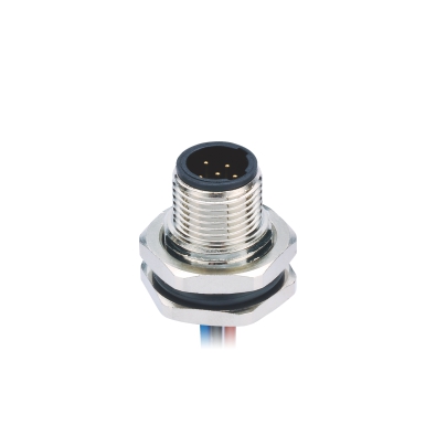 M12 C-coding Male Straight Connector, Solder Panel Mount, Front fastened, PG9, Unshielded, Contacts: 6, IP67/IP68