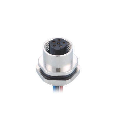 M12 C-coding Female Straight Connector, Solder Panel Mount, Die-cast Screw, Rear fastened, PG9, Unshielded, Contacts: 6, IP67/IP68
