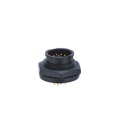 M12 Quick-lock Male Straight Connector, PCB Panel Mount, Front fastened, Unshielded, Contacts: 6, IP65/IP67/IP68