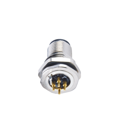 M12 B-coding Male Straight Connector, PCB Panel Mount, Die-cast Screw, Front fastened, With Earth Pin, PG9, Shielded, Contacts: 5, IP67/IP68
