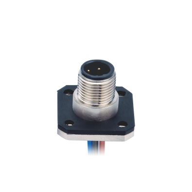 M12 B-coding Male Straight Connector, Solder Panel Mount, with Flange, Unshielded, Contacts: 5, IP67/IP68