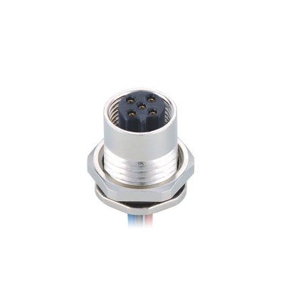 M12 B-coding Female Straight Connector, Solder Panel Mount, Die-cast Screw, Front fastened, PG9, Unshielded, Contacts: 5, IP67/IP68