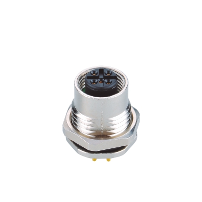 M12 A-coding Female Straight Connector, PCB Panel Mount, Die-cast Screw, Front fastened, PG9, Unshielded, Contacts: 8, IP67/IP68
