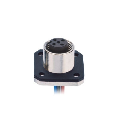 M12 A-coding Female Straight Connector, Solder Panel Mount, with Flange, Unshielded, Contacts: 17, IP67/IP68