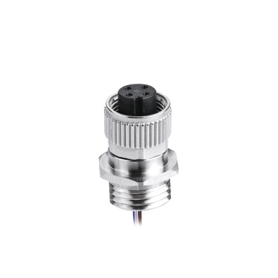 M12 A-coding Female Straight Connector, Solder Panel Mount, Rotated Screw, PG9, Rear fastened, Unshielded, Contacts: 17, IP67