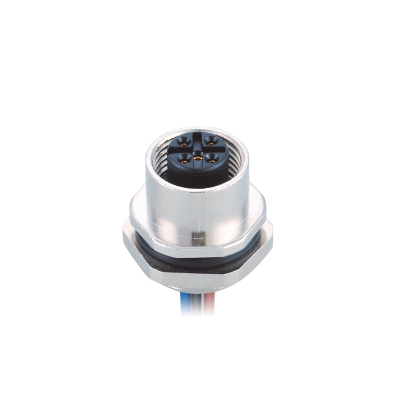 M12 A-coding Female Straight Connector, Solder Panel Mount, Die-cast Screw, Rear fastened, PG9, Unshielded, Contacts: 8, IP67/IP68
