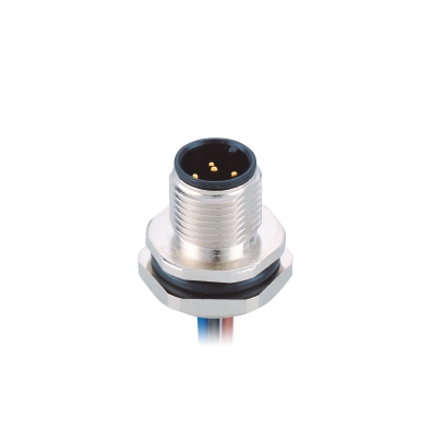 M12 A-coding Male Straight Connector, Solder Panel Mount, Die-cast Screw, Rear fastened, PG9, Unshielded, Contacts: 8, IP67/IP68