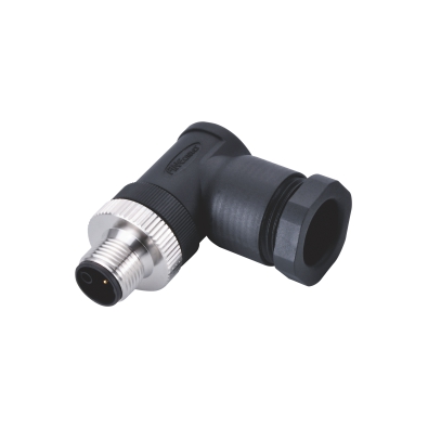 M12 L-coding Male Angled Connector, Field Wirable Assembly, Screw joint, Unshielded, Front fastened, Contacts: 5, IP67