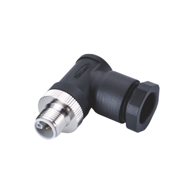M12 K-coding Male Angled Connector, Field Wirable Assembly, Screw joint, Unshielded, Front fastened, Contacts: 5, IP67