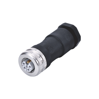 M12 K-coding Female Straight Connector, Field Wirable Assembly, Screw joint, Unshielded, Front fastened, Contacts: 5, IP67