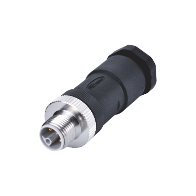 M12 K-coding Male Straight Connector, Field Wirable Assembly, Screw joint, Unshielded, Front fastened, Contacts: 5, IP67