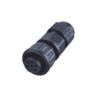 M12 Quick-lock Female Straight Connector, Field Wirable Assembly, Reversed Polarity, With Fix-cap, Unshielded, Front fastened, Contacts: 6, IP65/IP67/IP68