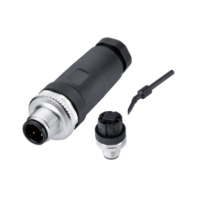 M12 B-coding Male Straight Connector, Field Wirable Assembly, Spring clamp terminals, Front fastened, Unshielded, Contacts: 4, IP67