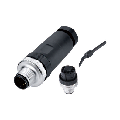 M12 A-coding Male Straight Connector, Field Wirable Assembly, Spring clamp terminals, Front fastened, Unshielded, Contacts: 4, IP67