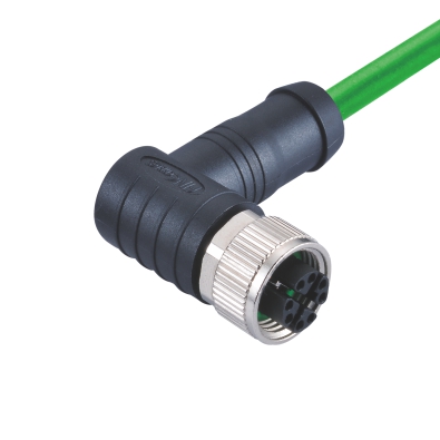 M12 X-coding Female Right Angled Connector, Molded Cable, Shielded, Contacts: 8, IP67/IP68