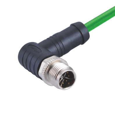 M12 X-coding Male Right Angled Connector, Molded Cable, Shielded, Contacts: 8, IP67/IP68