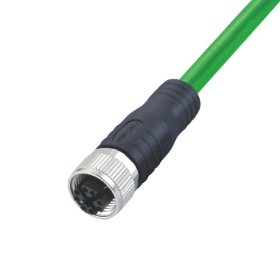 M12 X-coding Female Straight Connector, Molded Cable, Shielded, Contacts: 8, IP67/IP68