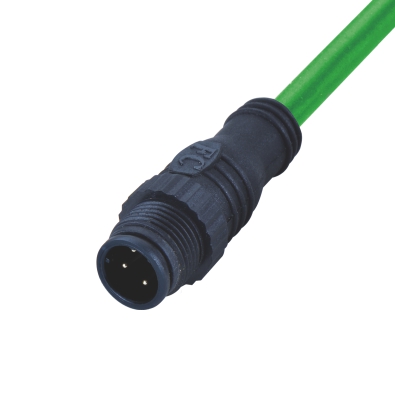 M12 D-coding Male Straight Connector, Molded Cable, Plastic, Unshielded, Contacts: 4, IP67/IP68