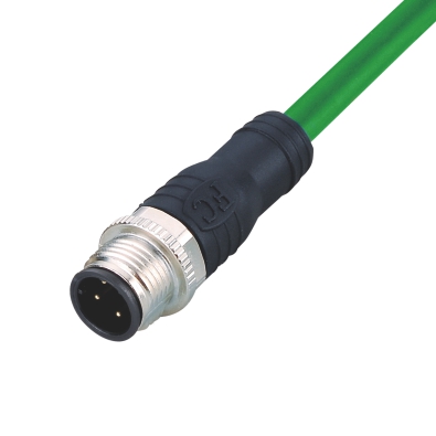 M12 D-coding Male Straight Connector, Molded Cable, Unshielded, Contacts: 4, IP67/IP68/IP69K