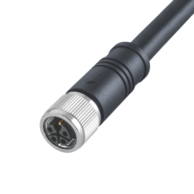M12 L-coding Female Straight Connector, Molded Cable, Shielded, Contacts: 5, IP67/IP68