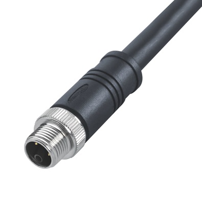M12 K-coding Male Straight Connector, Molded Cable, Shielded, Contacts: 5, IP67/IP68