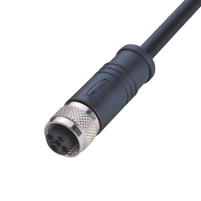 M12 T-coding Female Straight Connector, Molded Cable, Shielded, Contacts: 4, IP67/IP68
