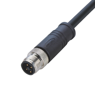M12 T-coding Male Straight Connector, Molded Cable, Shielded, Contacts: 4, IP67/IP68
