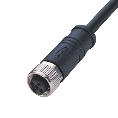 M12 T-coding Female Straight Connector, Molded Cable, Unshielded, Contacts: 4, IP67/IP68