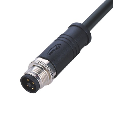 M12 T-coding Male Straight Connector, Molded Cable, Unshielded, Contacts: 4, IP67/IP68