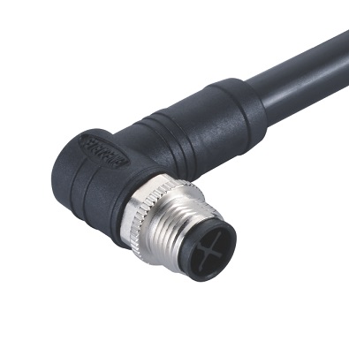 M12 S-coding Male Angled Connector, Molded Cable, Unshielded, Contacts: 4, IP67/IP68