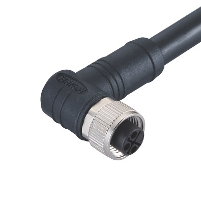 M12 S-coding Female Angled Connector, Molded Cable, Unshielded, Contacts: 4, IP67/IP68