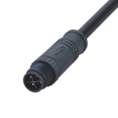 M12 S-coding Male Straight Connector, Plastic Molded Cable, Unshielded, Contacts: 4, IP67/IP68