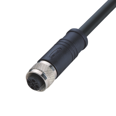 M12 S-coding Female Straight Connector, Molded Cable, Shielded, Contacts: 4, IP67/IP68